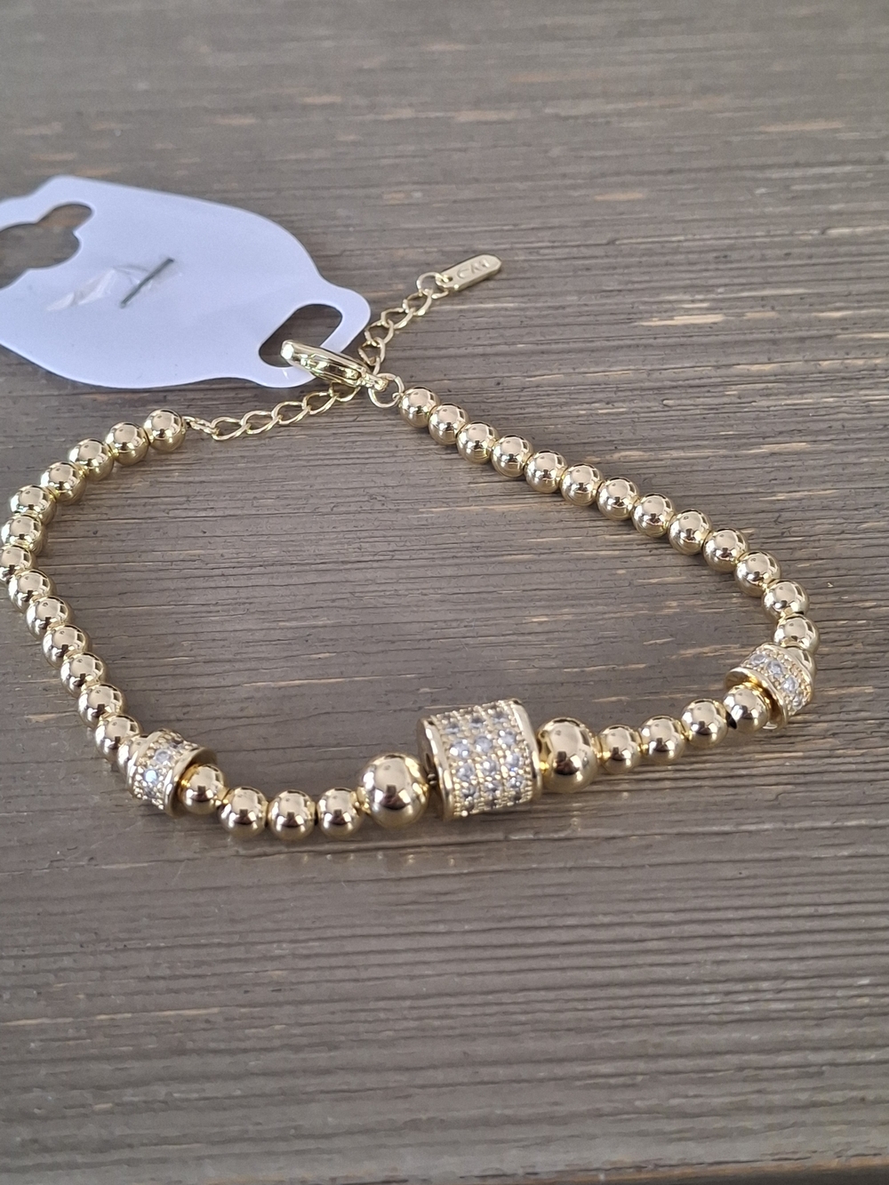 Gold Beaded Pavé Accent Bracelet - Women's Jewelry